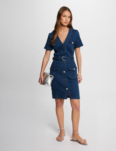Mini fitted denim dress stone denim women
