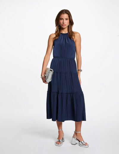 Satin straight midi dress petroleum blue women