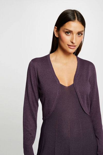 Long-sleeved cardigan with open collar plum ladies'