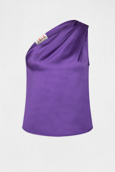 Asymmetrical satin blouse purple ladies'