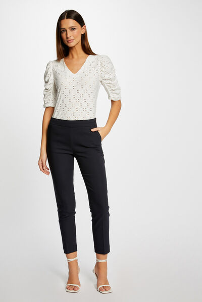 Cropped cigarette trousers navy ladies'