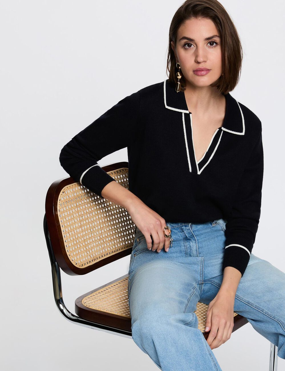 Polo neck jumper navy blue women