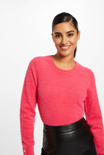 Long-sleeved jumper with round neck fuchsia ladies'