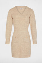 Fitted mini knitted dress beige women
