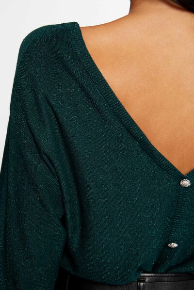Long-sleeved jumper with buttons dark green ladies'