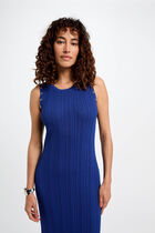 Robe tricot longue ajustée bleu electrique femme