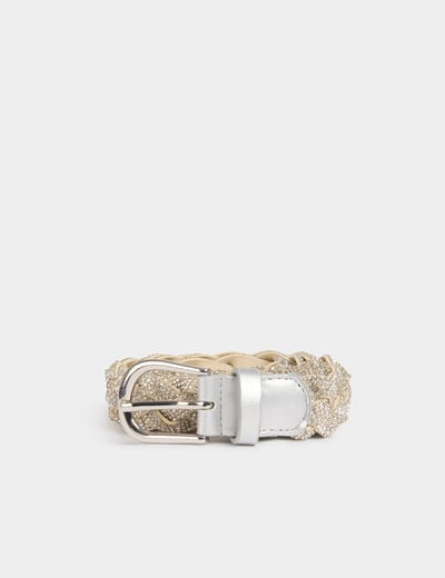 Braided belt with rhinestones silver color women