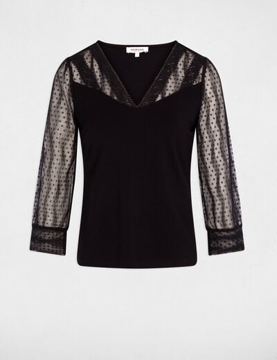 Lace t-shirt with V-neck black women