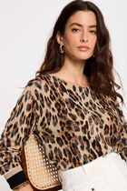 Pull col rond imprim� l�opard multicolore femme