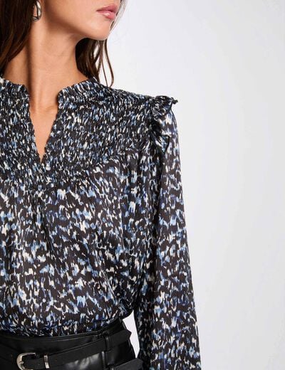 Pleated blouse with V-neck multicolor women