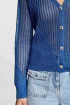 Openwork long-sleeved cardigan electric blue women