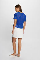 Short-sleeved t-shirt with lace electric blue women