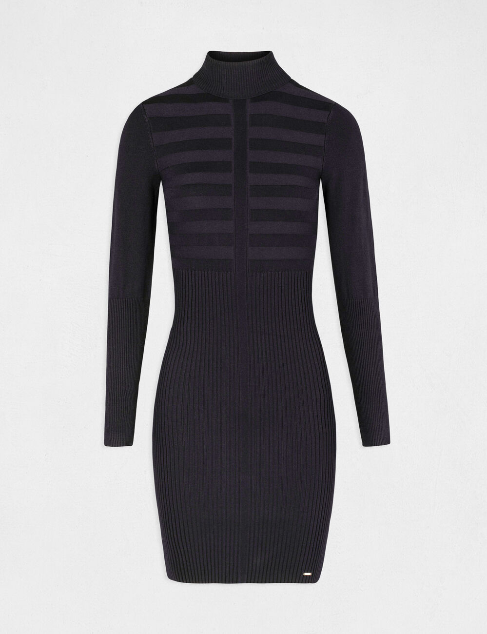 Knitted fitted dress with turtleneck navy blue women