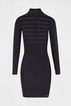 Knitted fitted dress with turtleneck navy blue women