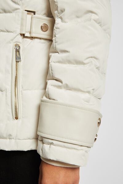 Straight padded jacket with hood ivory ladies'