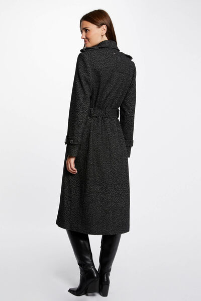 Long belted coat with buttons mid-grey ladies'