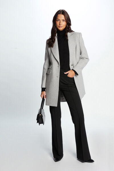 Buttoned long coat light grey ladies'