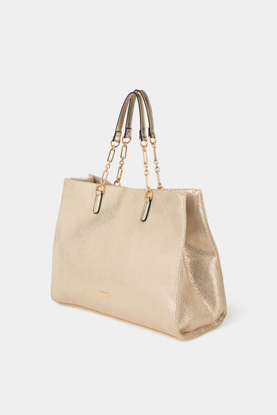 Metallised quilted shopper bag gold ladies'