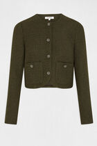 Straight buttoned jacket with round neck dark green women