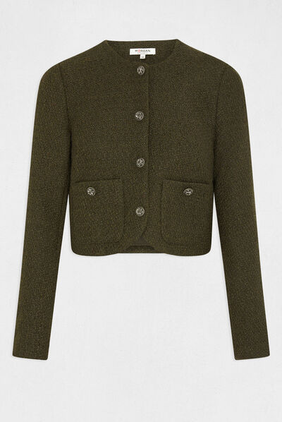 Straight buttoned jacket with round neck dark green ladies'