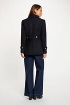 Straight coat with tailored collar navy blue women