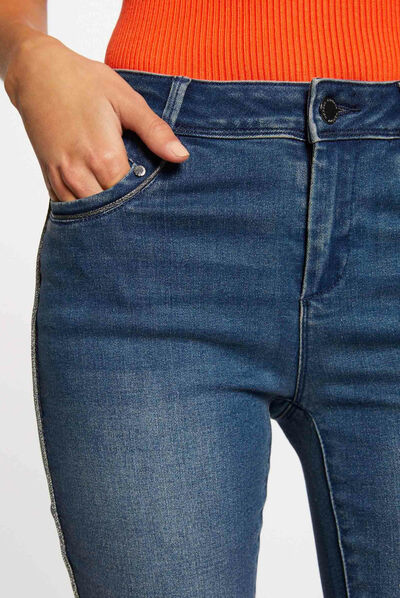 Slim cropped jeans with strips stone denim ladies'