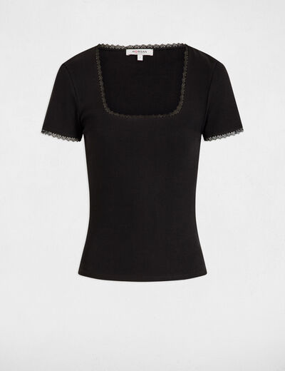Short-sleeved ribbed t-shirt black women