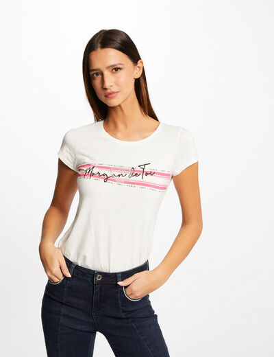 Short-sleeved t-shirt with message fuchsia ladies'