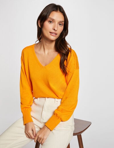 Jumper V-neck and long sleeves orange ladies'