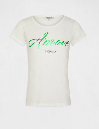 Short-sleeved t-shirt with message ecru ladies'