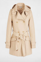 Waisted belted trenchcoat with hood sand women