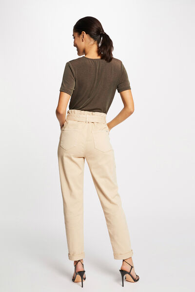 Short-sleeved t-shirt with V-neck taupe ladies'