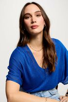Jumper V-neck short sleeves electric blue women