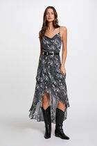 Robe longue fluide imprimée multicolore femme