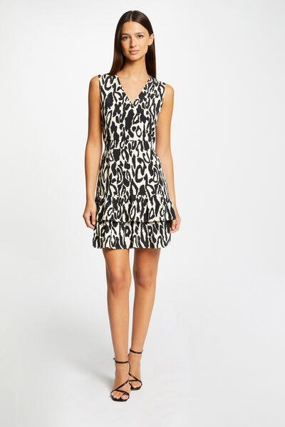 Waisted dress with ruffles animal print multico ladies'
