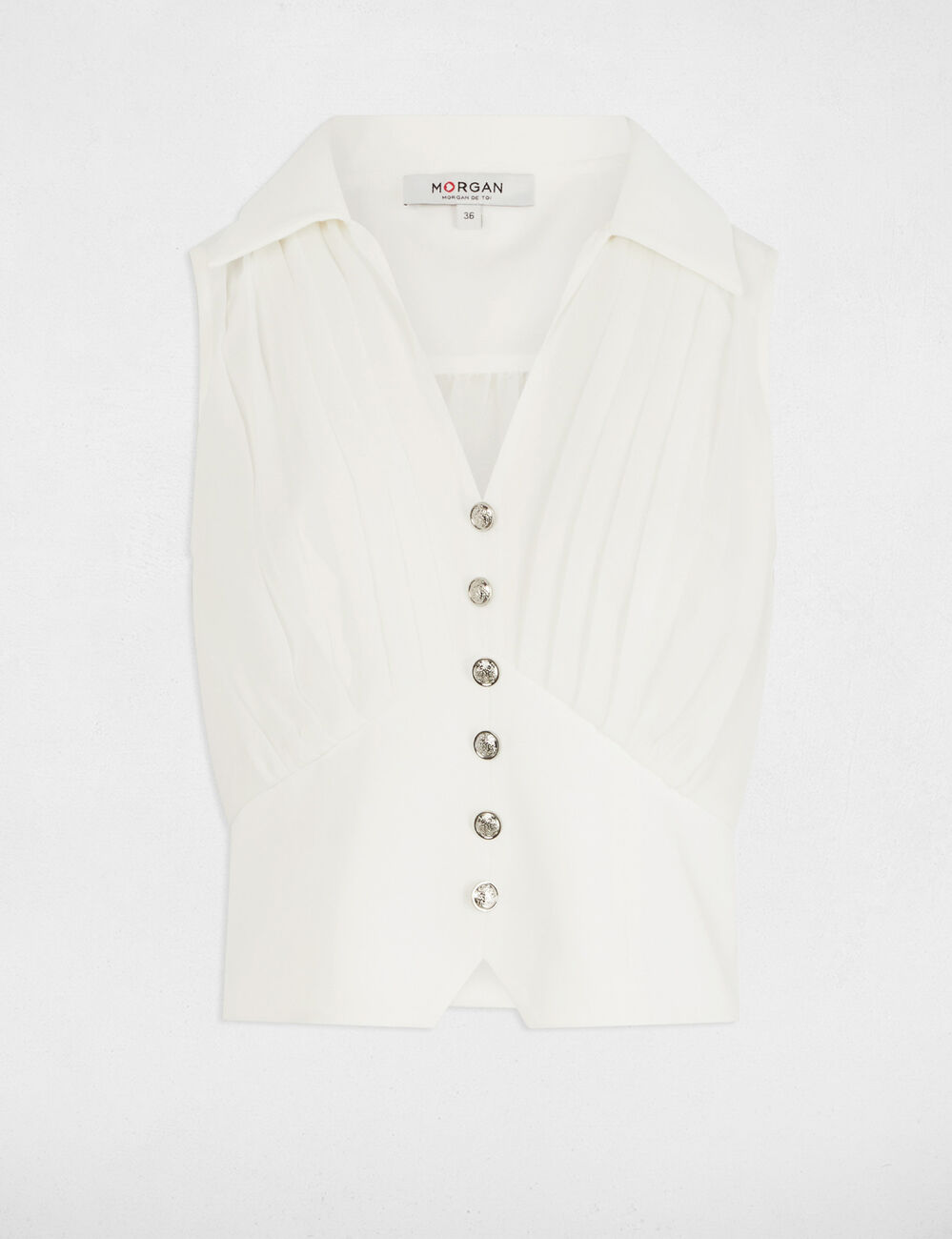 Sleeveless pleated top white women