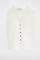 Sleeveless pleated top white women