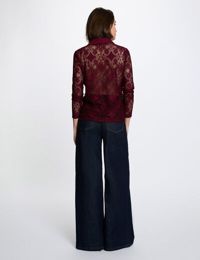 Lace shirt with a notched collar bordeaux women