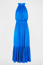 Robe longue évasée fluide bleu electrique femme