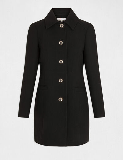 Long straight buttoned coat black ladies'