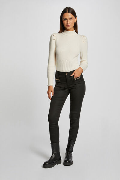 Skinny trousers with metal ornaments black ladies'
