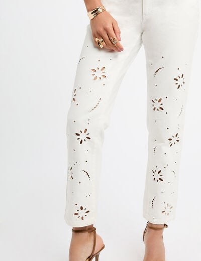 Embroidered straight jeans white women