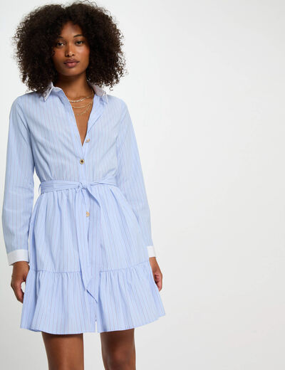 Striped A-line mini dress sky blue women