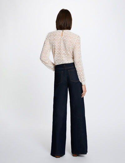 Long-sleeve lace t-shirt ivory women