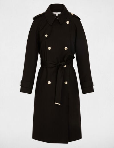 Long belted trench coat black women