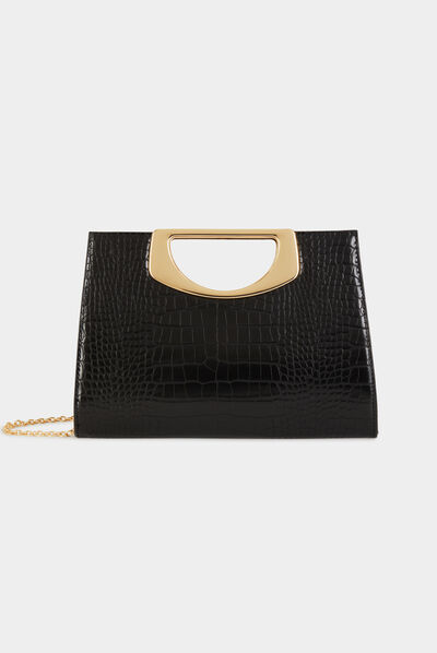 Clutch bag with croc effect black ladies'