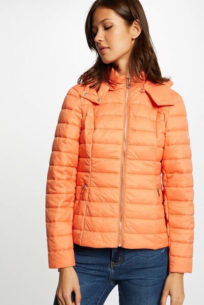Straight padded jacket with hood orange ladies'