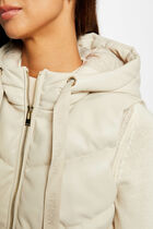 Faux leather padded jacket with hood ivory women