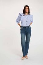 Striped shirt with mandarin collar sky blue women