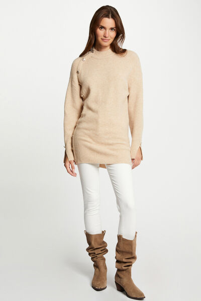 Mid-length jumper with long sleeves beige ladies'